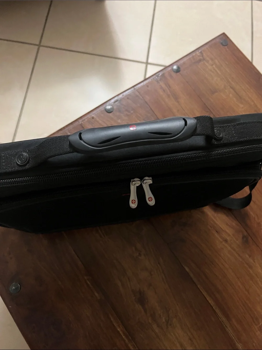 SwissGear Black Laptop Messenger Bag with Red Logo Accent